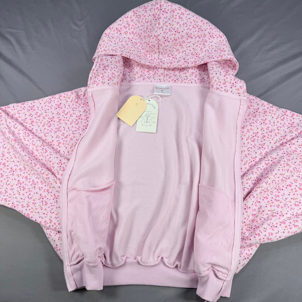 Blogilates Womens M Pink Floral Cotton Blend Marshmallow Hoodie Oversized Zip Up - Picture 2 of 10